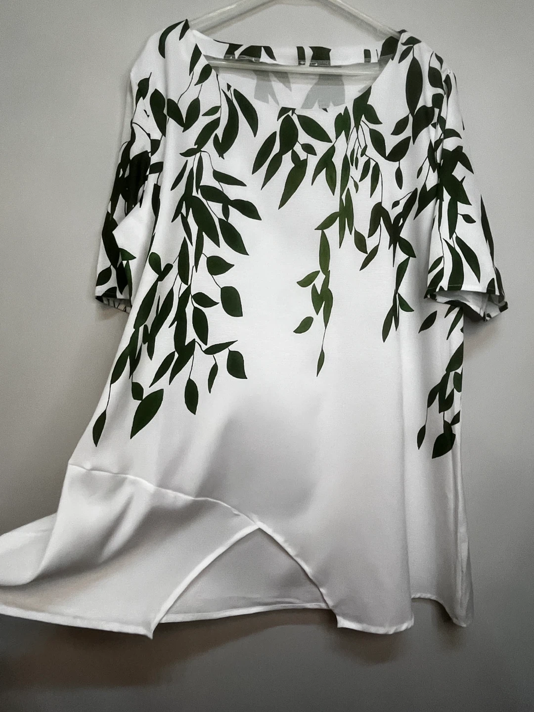 White & Green Leaf Print Tunic Top - photo 4