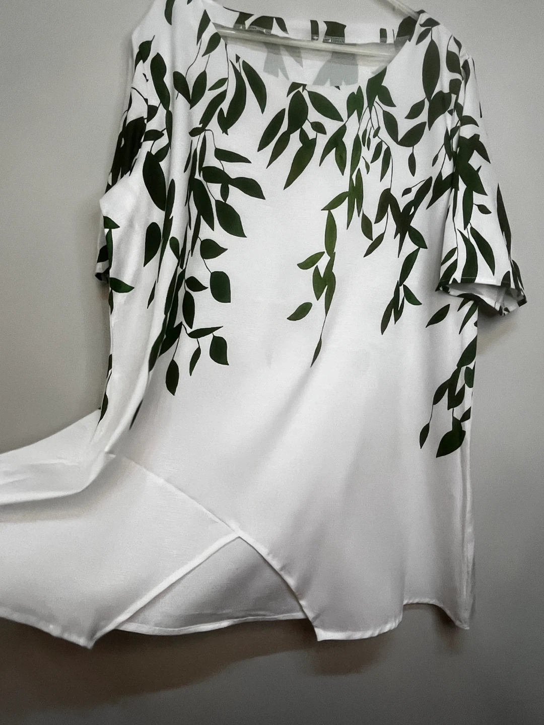 White & Green Leaf Print Tunic Top - photo 2