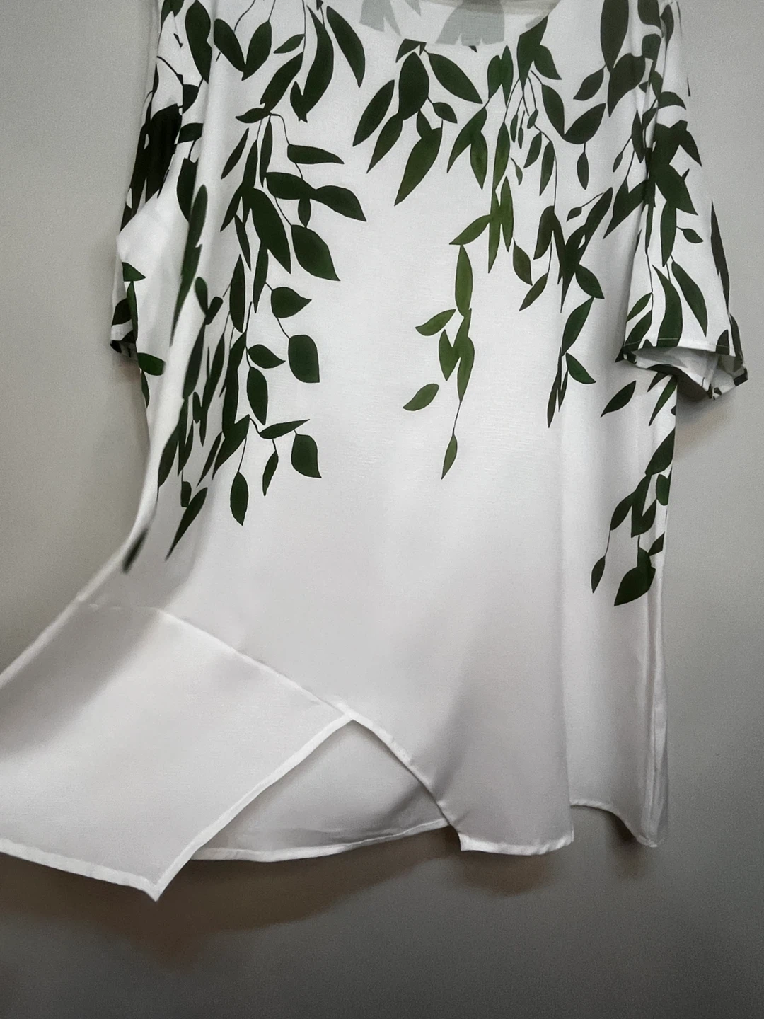 White & Green Leaf Print Tunic Top - photo 5