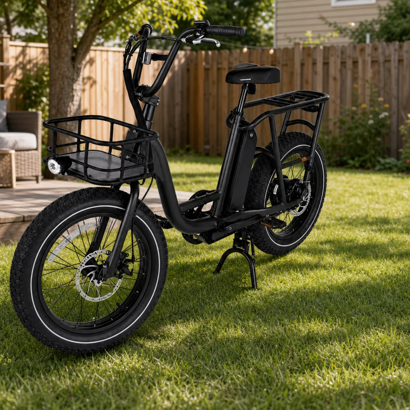 Rad, Runner 2 Black Electric Fat Tire Bike with Basket and Rack