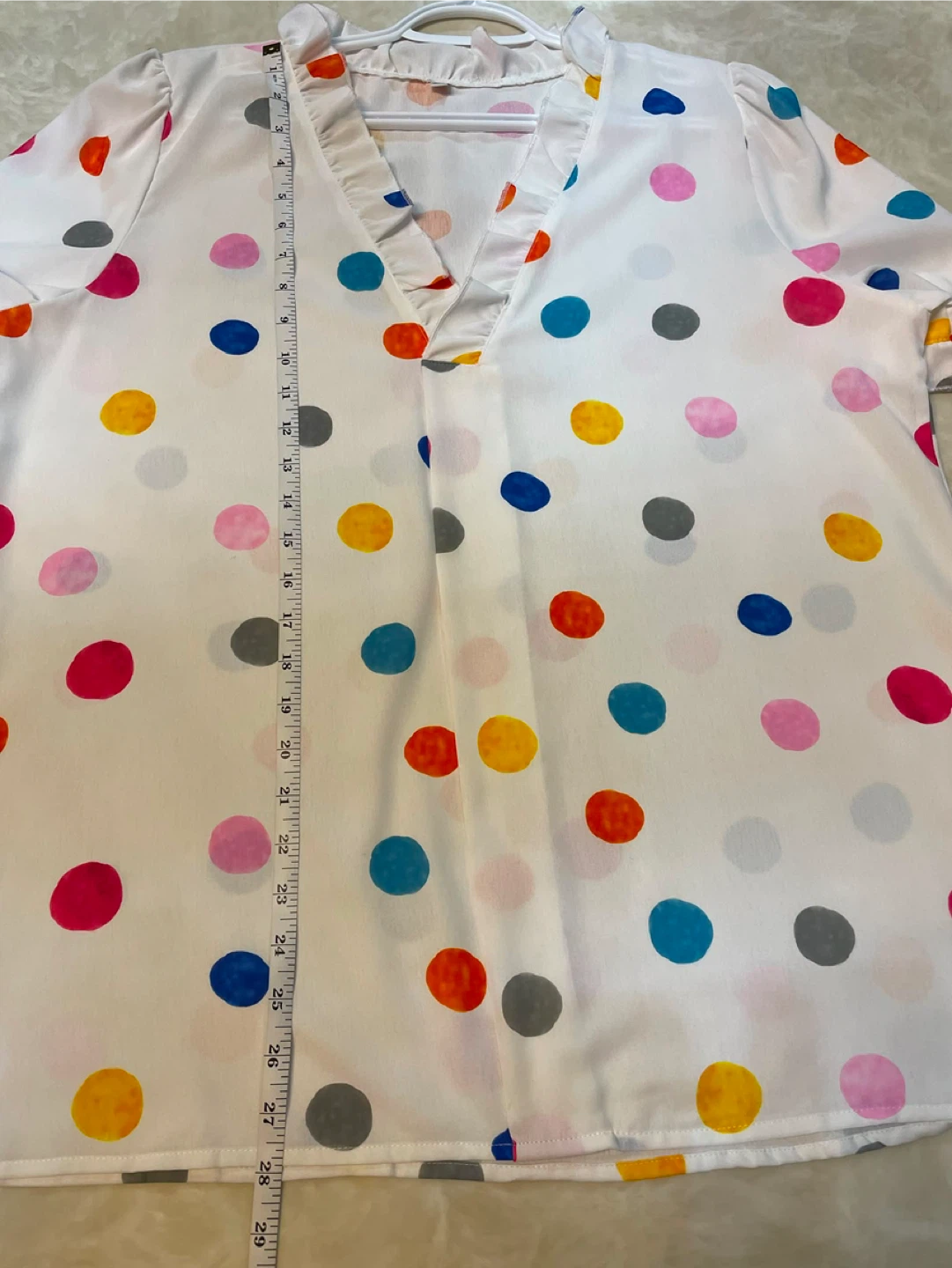 ✨Like New 🛍️ White Polka Dot Blouse with Ruffle Neckline - photo 3