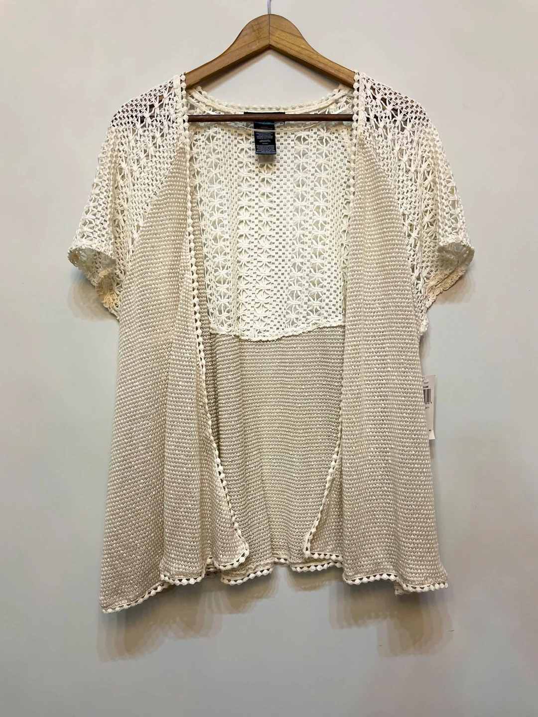 Cream Crochet Open Front Cardigan