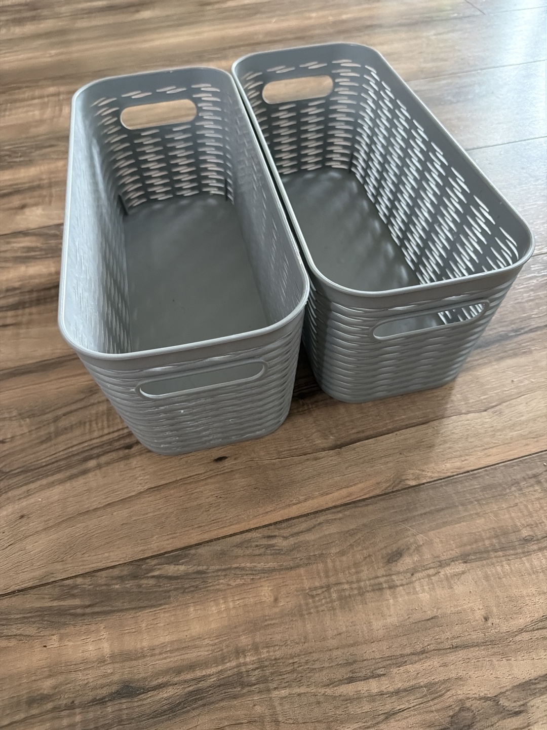 2 Grey Plastic Storage Baskets