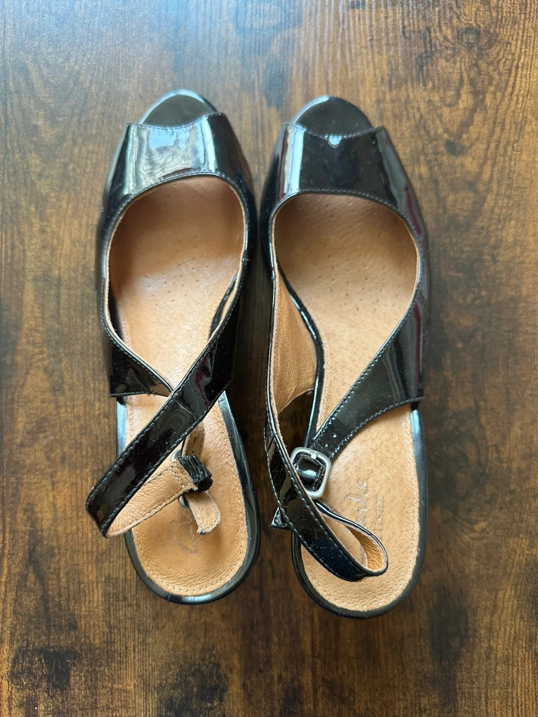 Clarks Artisan Black Patent Slingback Heels