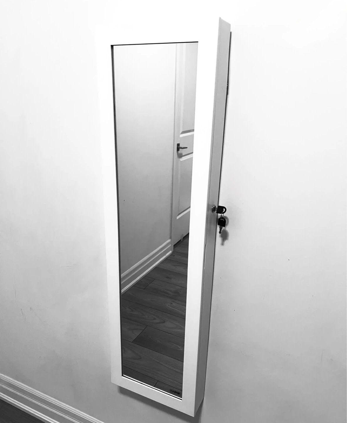 White Wall-Mounted Jewelry Cabinet with Mirror