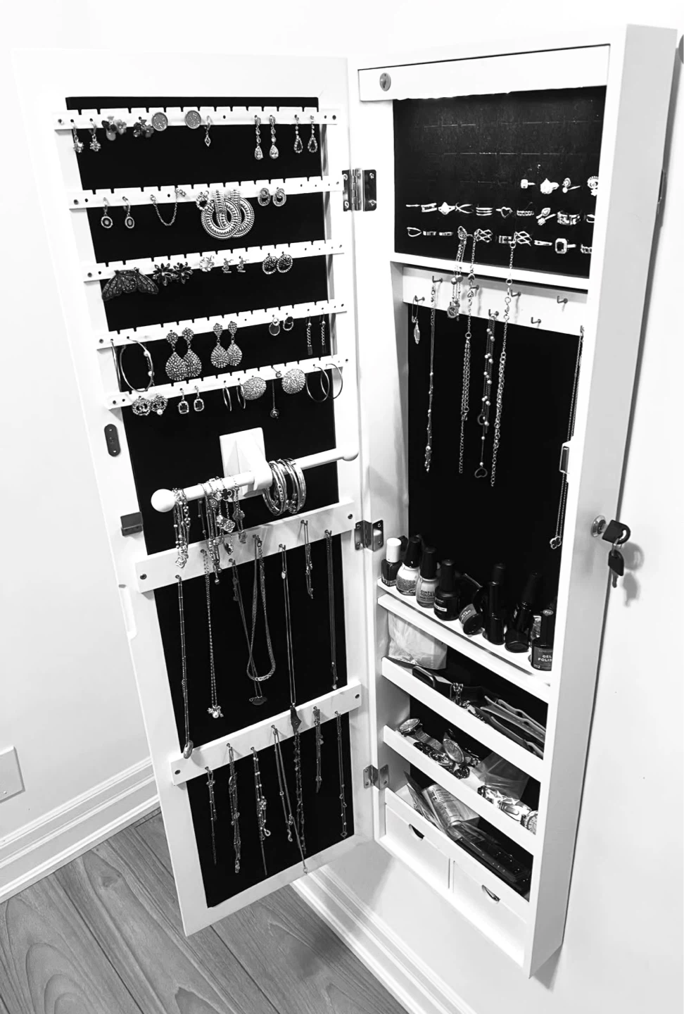 White Wall-Mounted Jewelry Cabinet with Mirror - photo 2