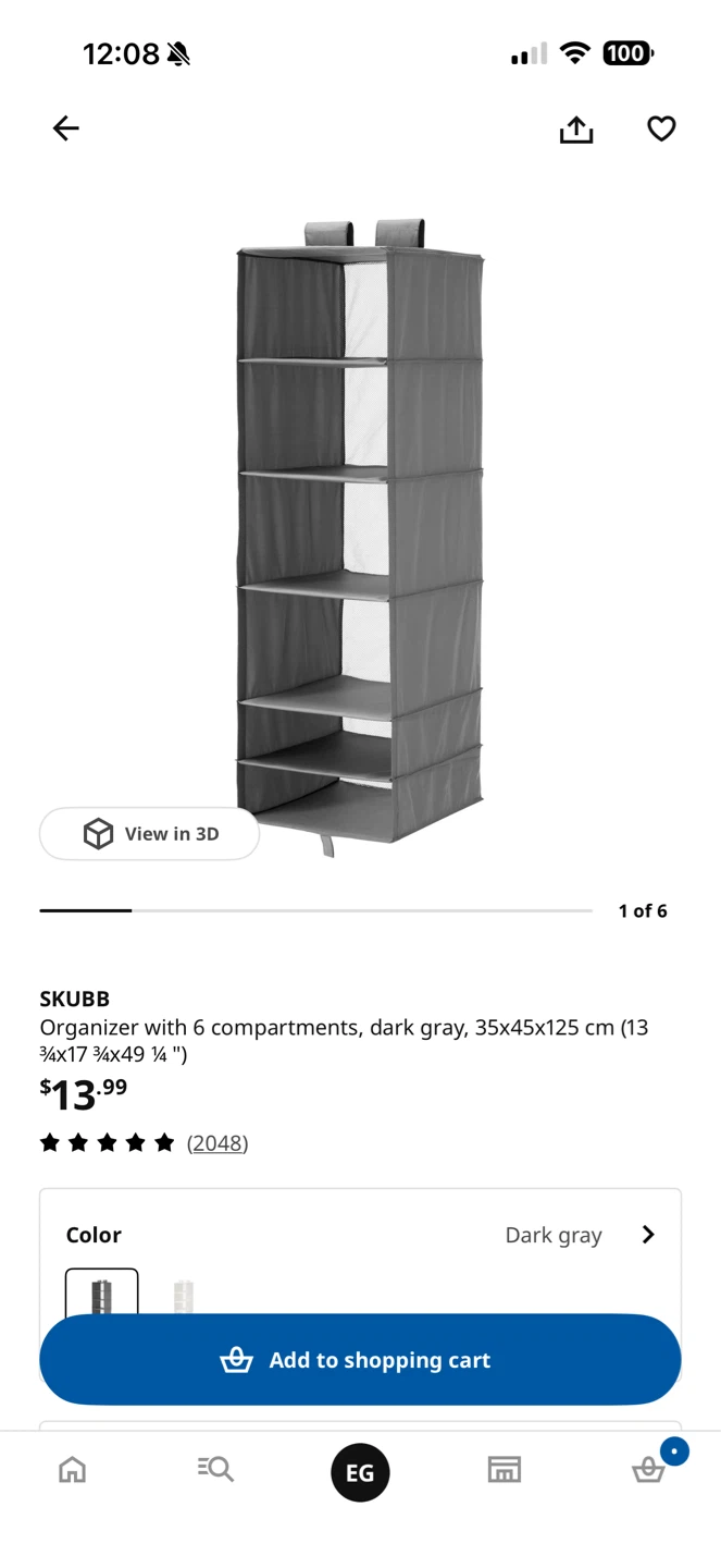 IKEA SKUBB Organizer with 6 compartments, Dark Gray