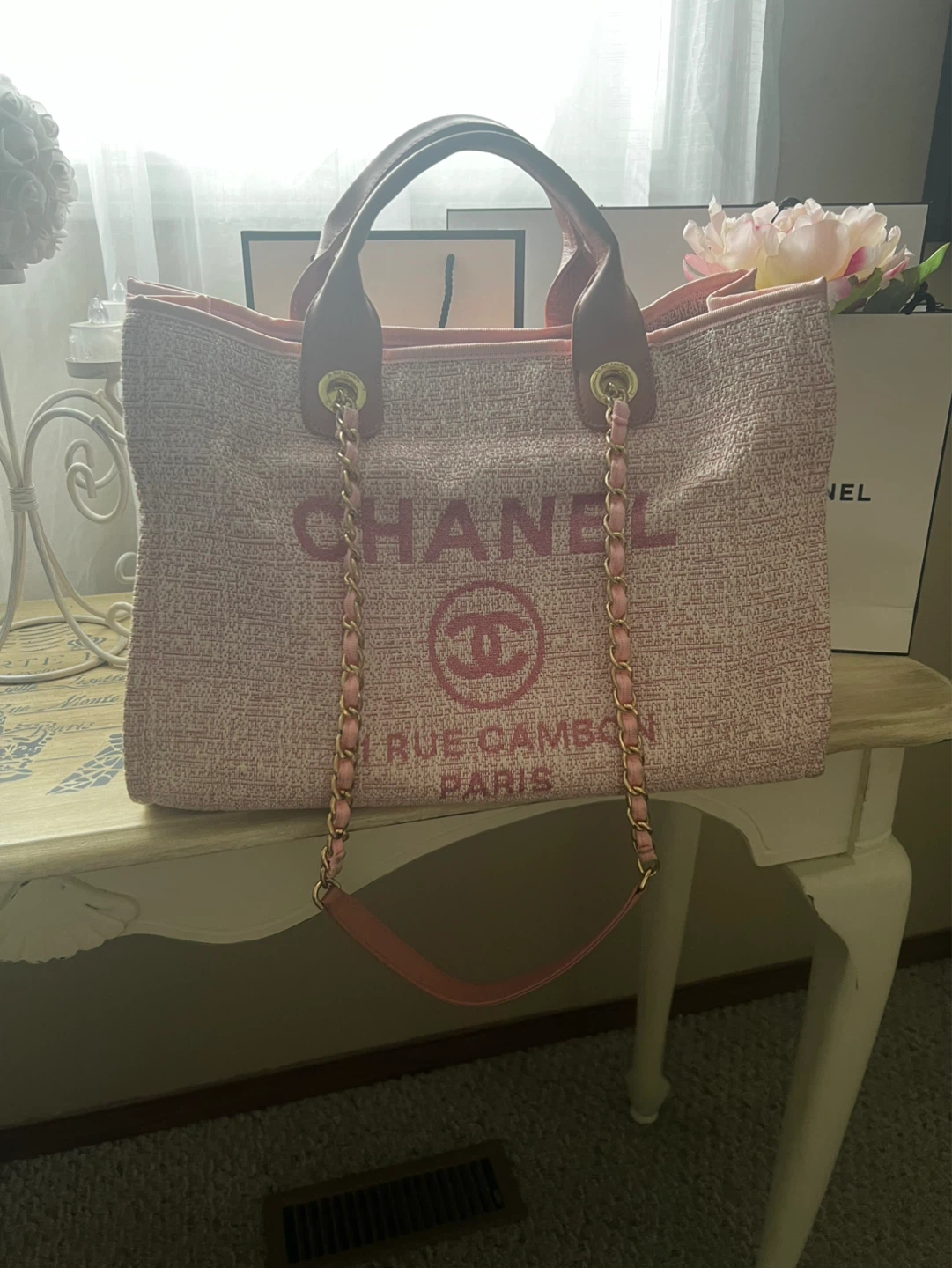CHANEL Pink Tweed Tote Bag