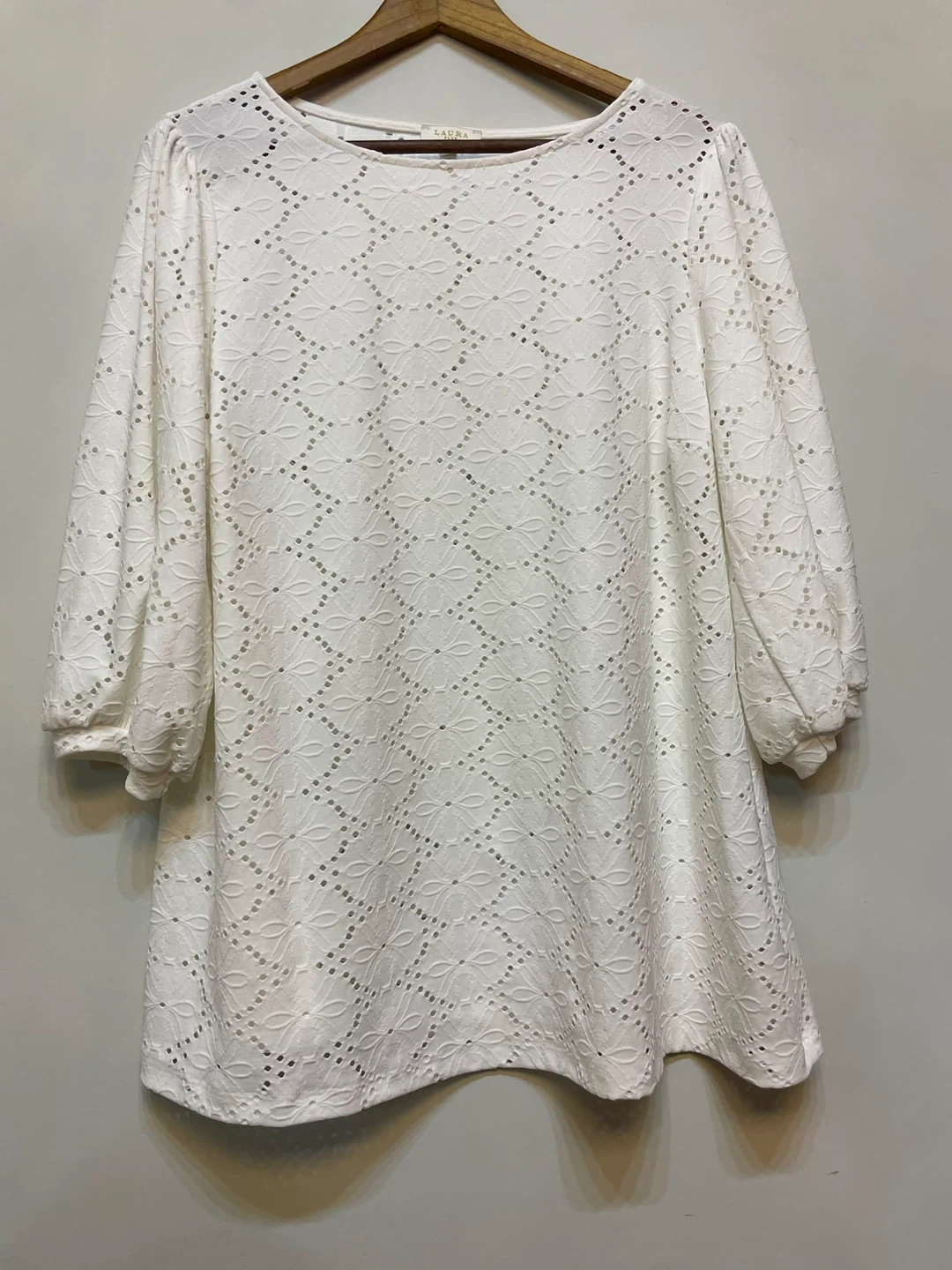 Laura Plus White Eyelet Puff Sleeve Top 1X