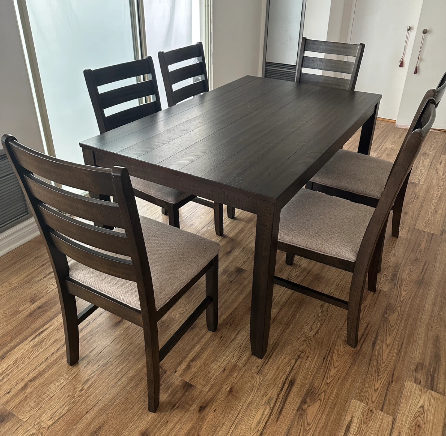 Dark Wood Dining Set - Table and 6 Chairs