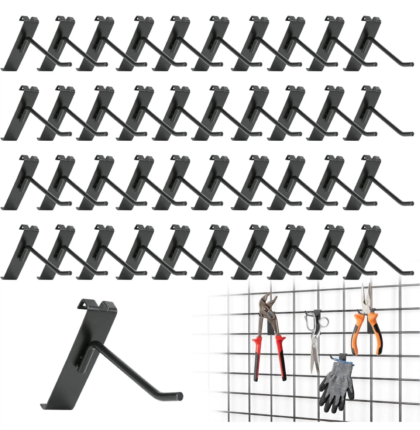 40pc Black Grid Wall Hooks Set