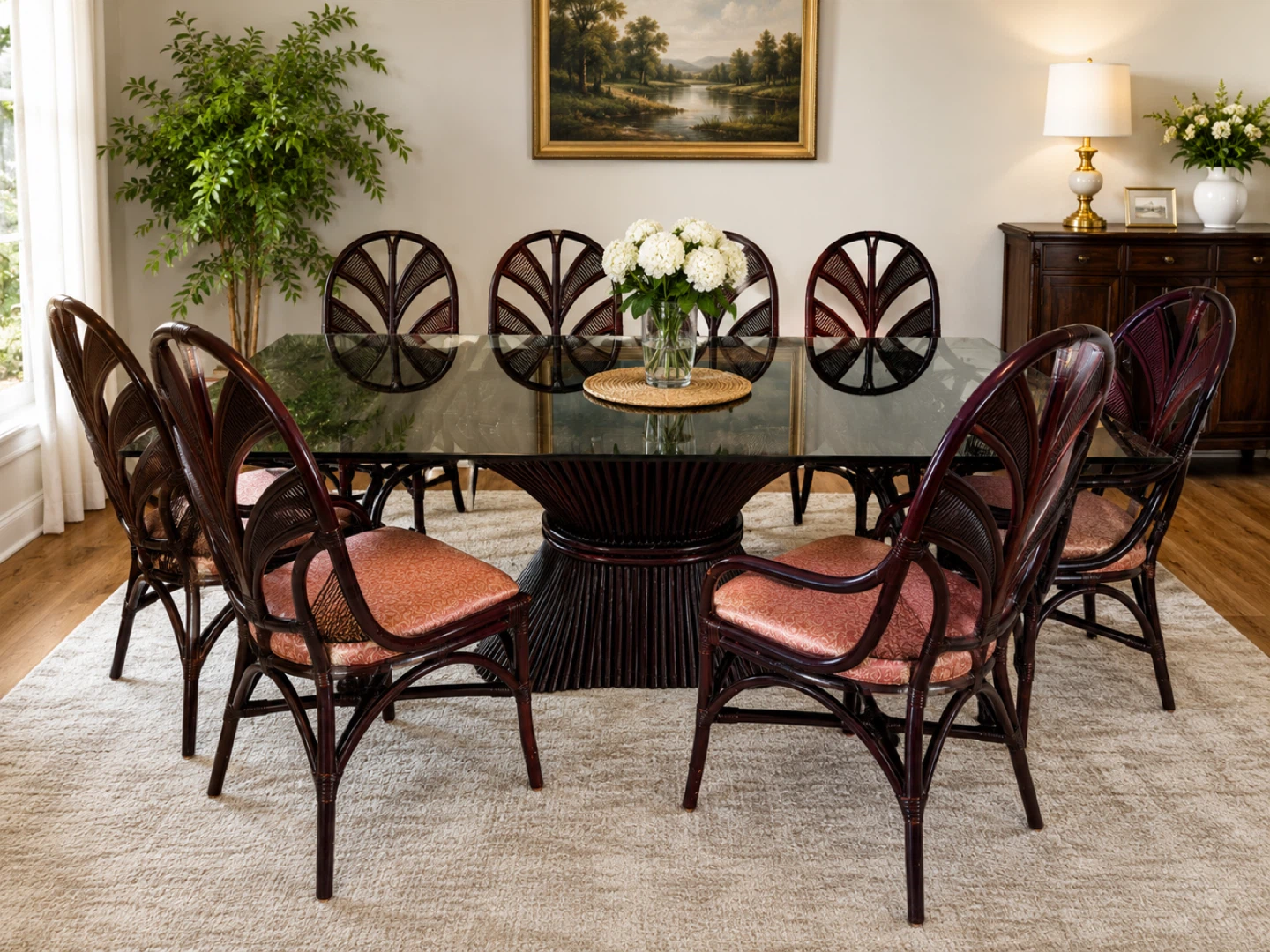 Rattan Dining Set - Glass Table Top and 6 Chairs - photo 3