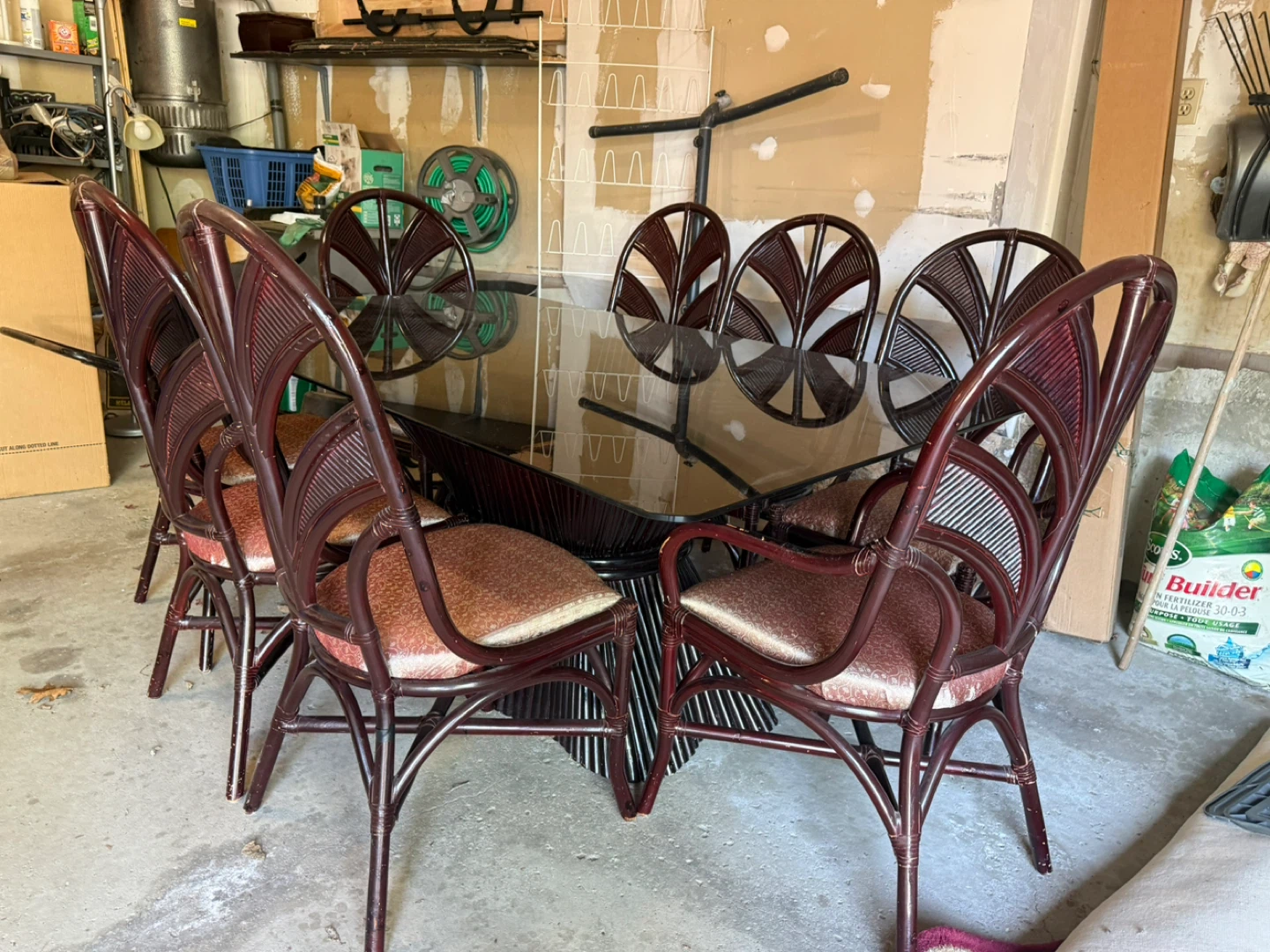Rattan Dining Set - Glass Table Top and 6 Chairs - photo 5