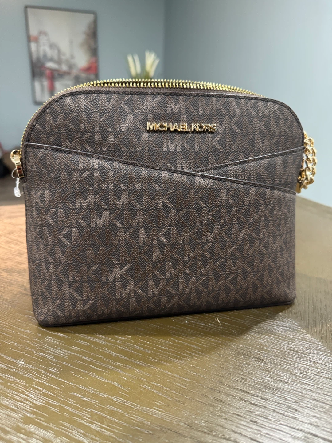 Michael Kors Brown Signature Logo Dome Camera Bag