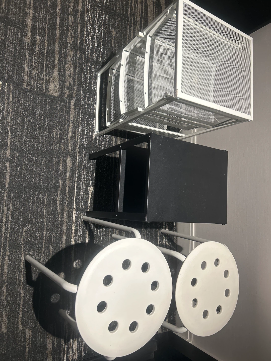 White Metal Storage Shelf Unit with Black Side Table - photo 2