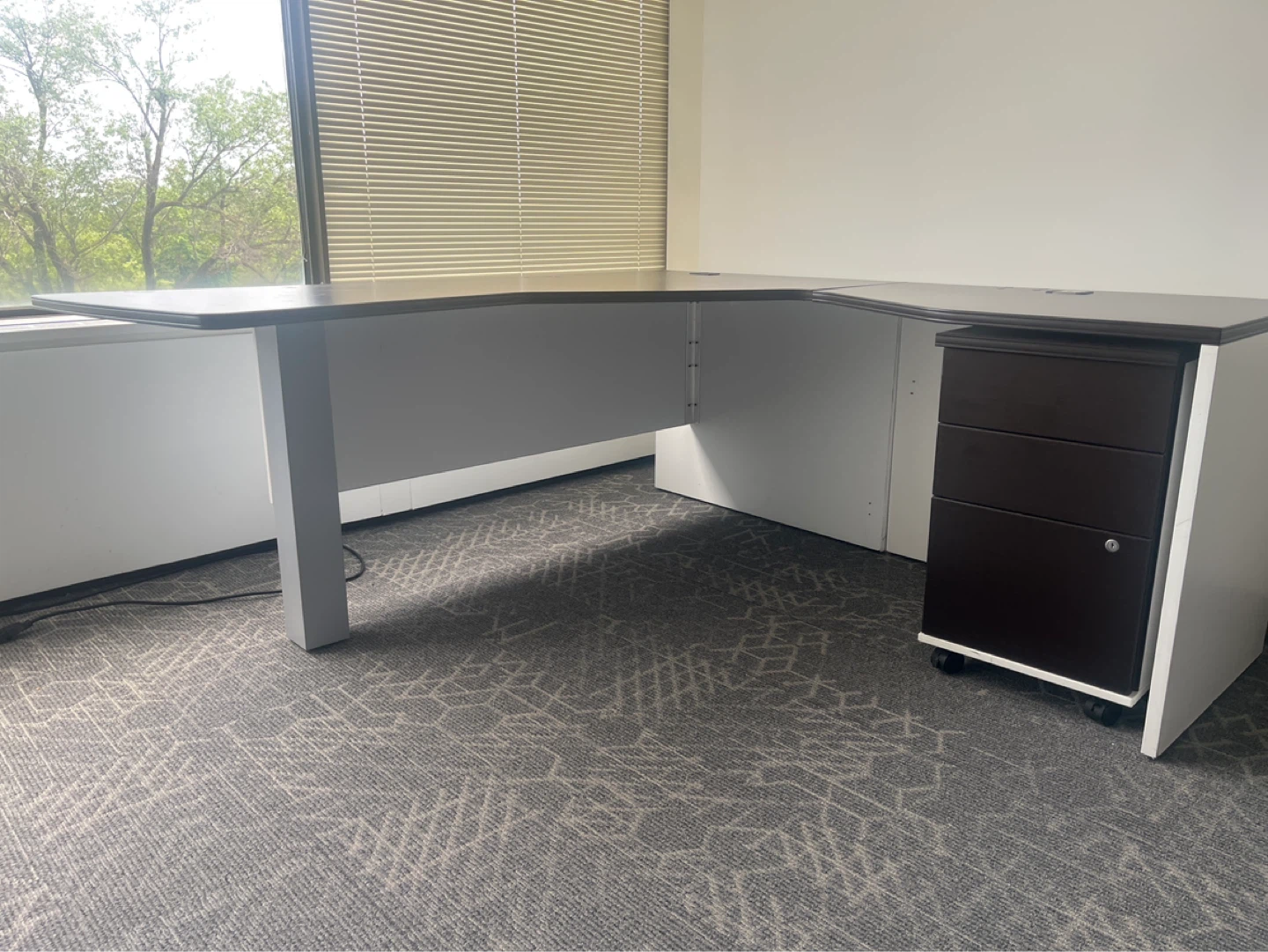 L-Shaped Office Desk with File Cabinet