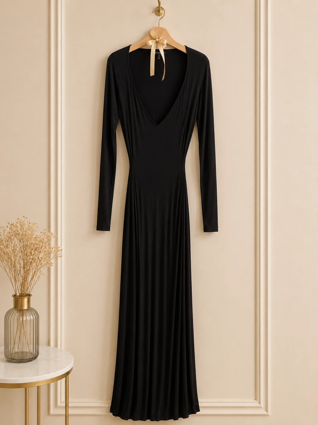 Black Long Sleeve Maxi Dress with Cutout