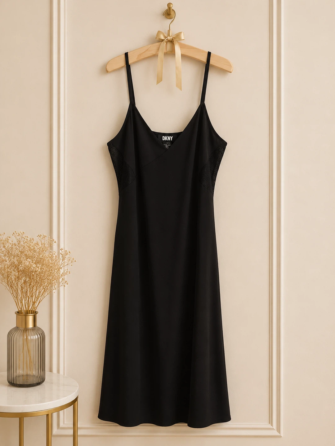 DKNY Black Slip Dress with Mesh Accents - photo 2