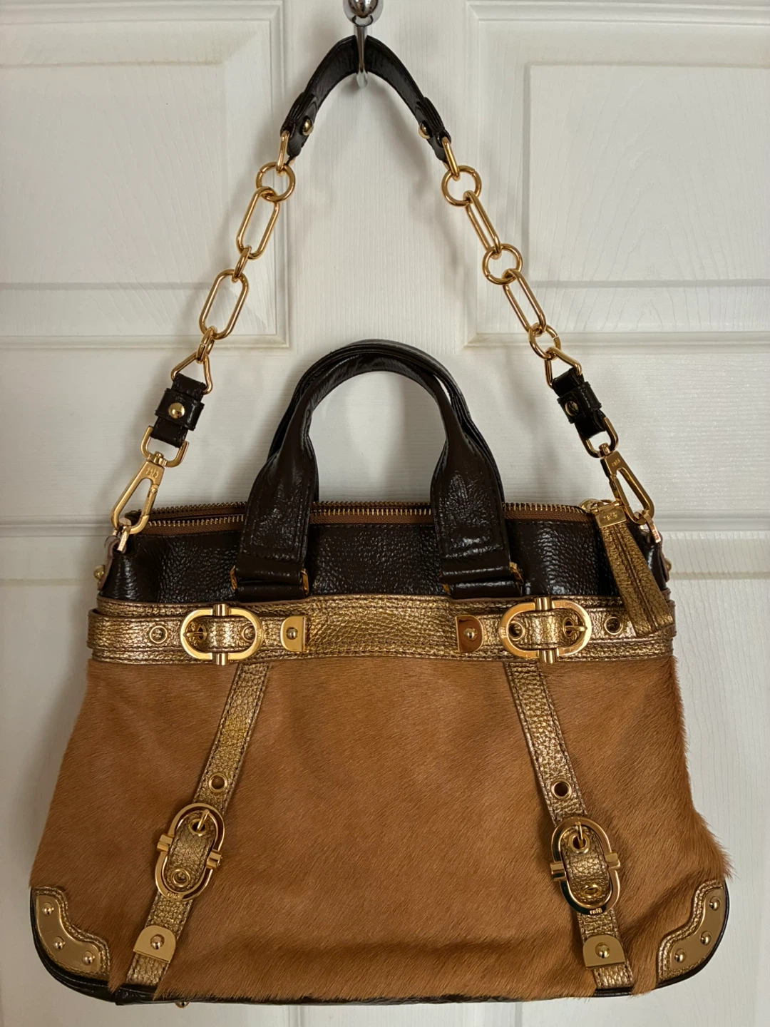 RAFE New York Designer Brown pony hair & Leather purse