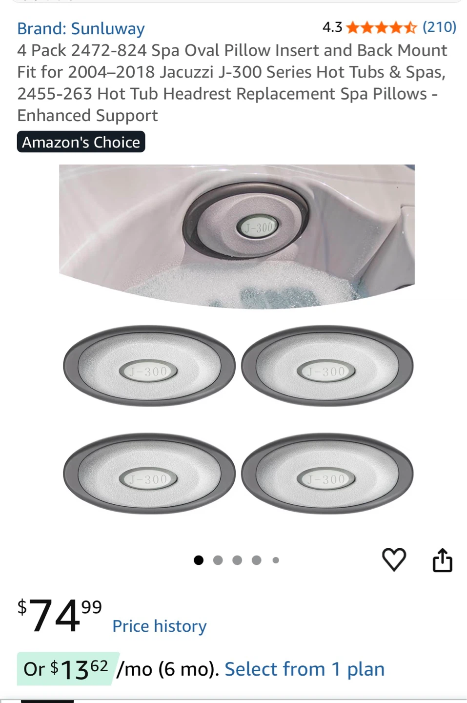 4 Pack Jacuzzi J-300 Series Spa Pillows