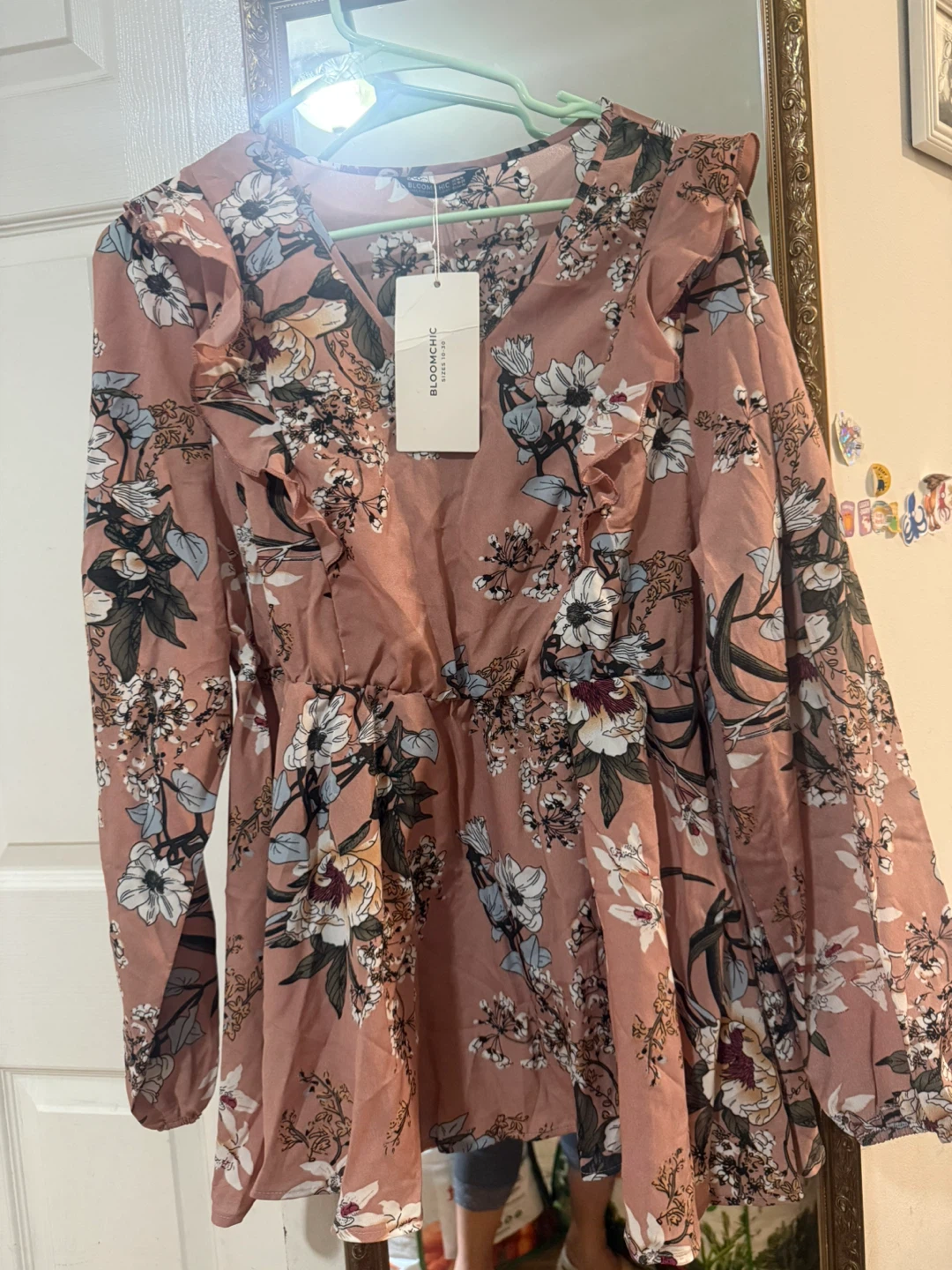 Bloom Chic Floral Print Long Sleeve Ruffle Dress