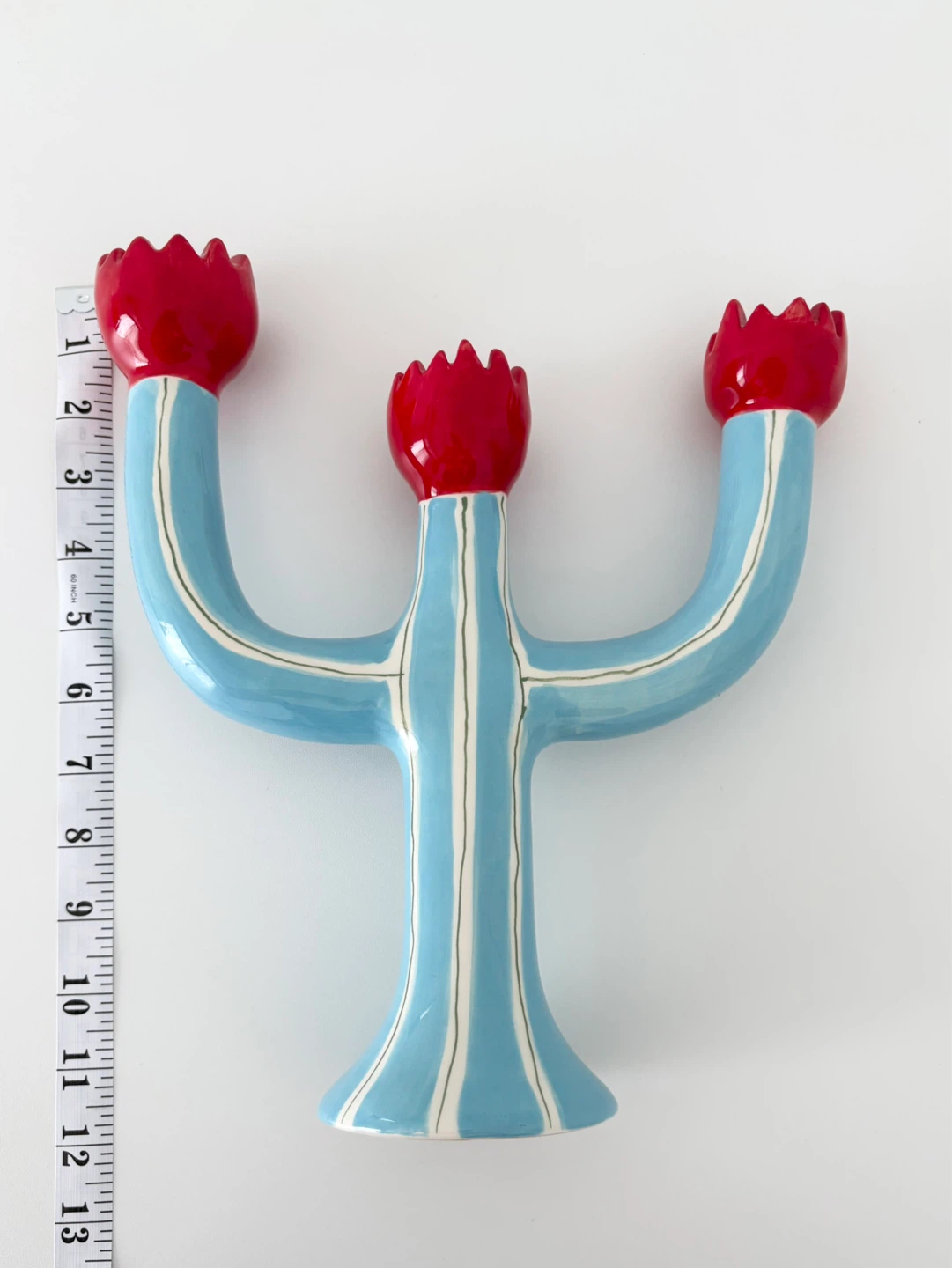 New Laetitia Rouget Turquoise and Red Tulip Candleholder - photo 5