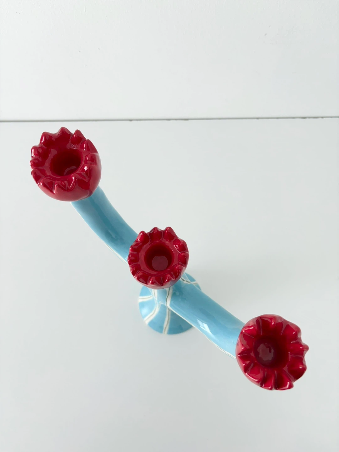 New Laetitia Rouget Turquoise and Red Tulip Candleholder - photo 3