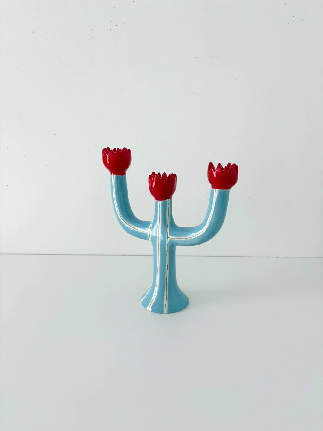 New Laetitia Rouget Turquoise and Red Tulip Candleholder - photo 2