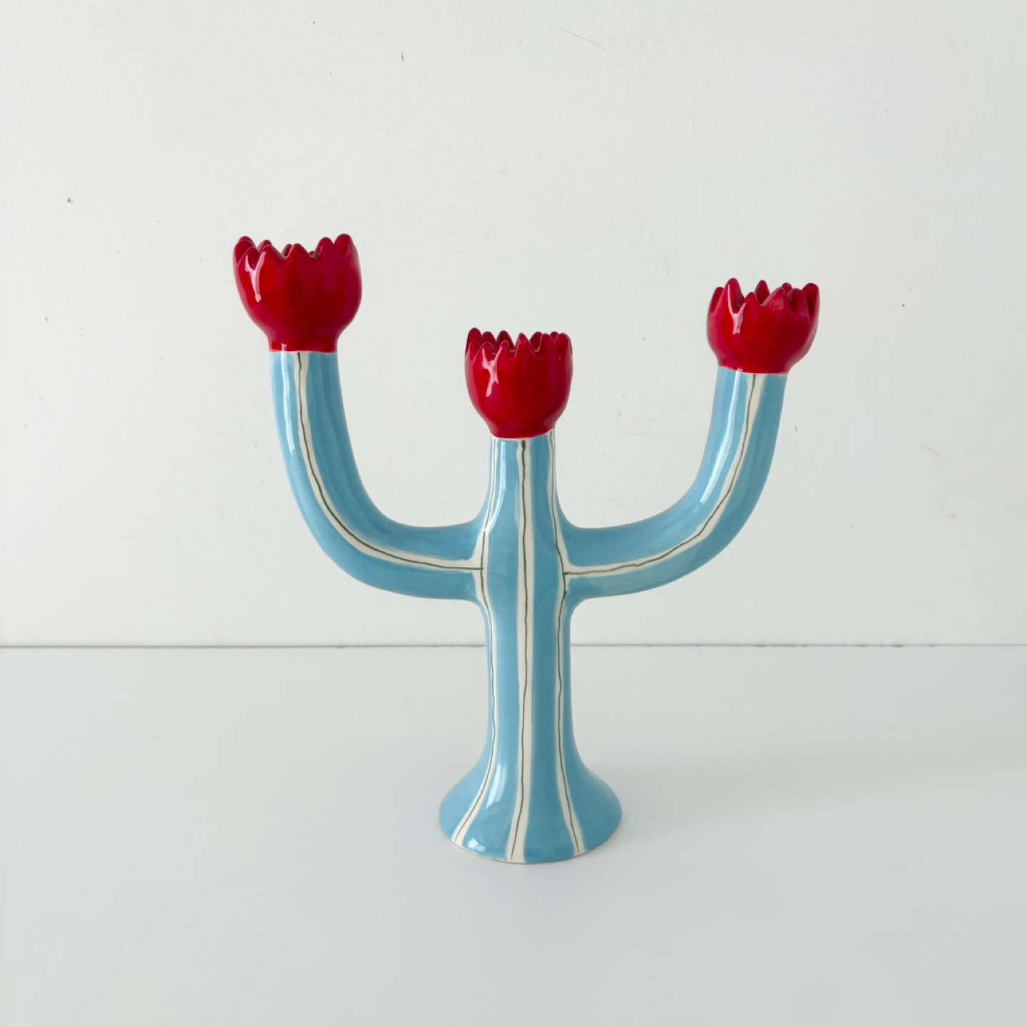 New Laetitia Rouget Turquoise and Red Tulip Candleholder