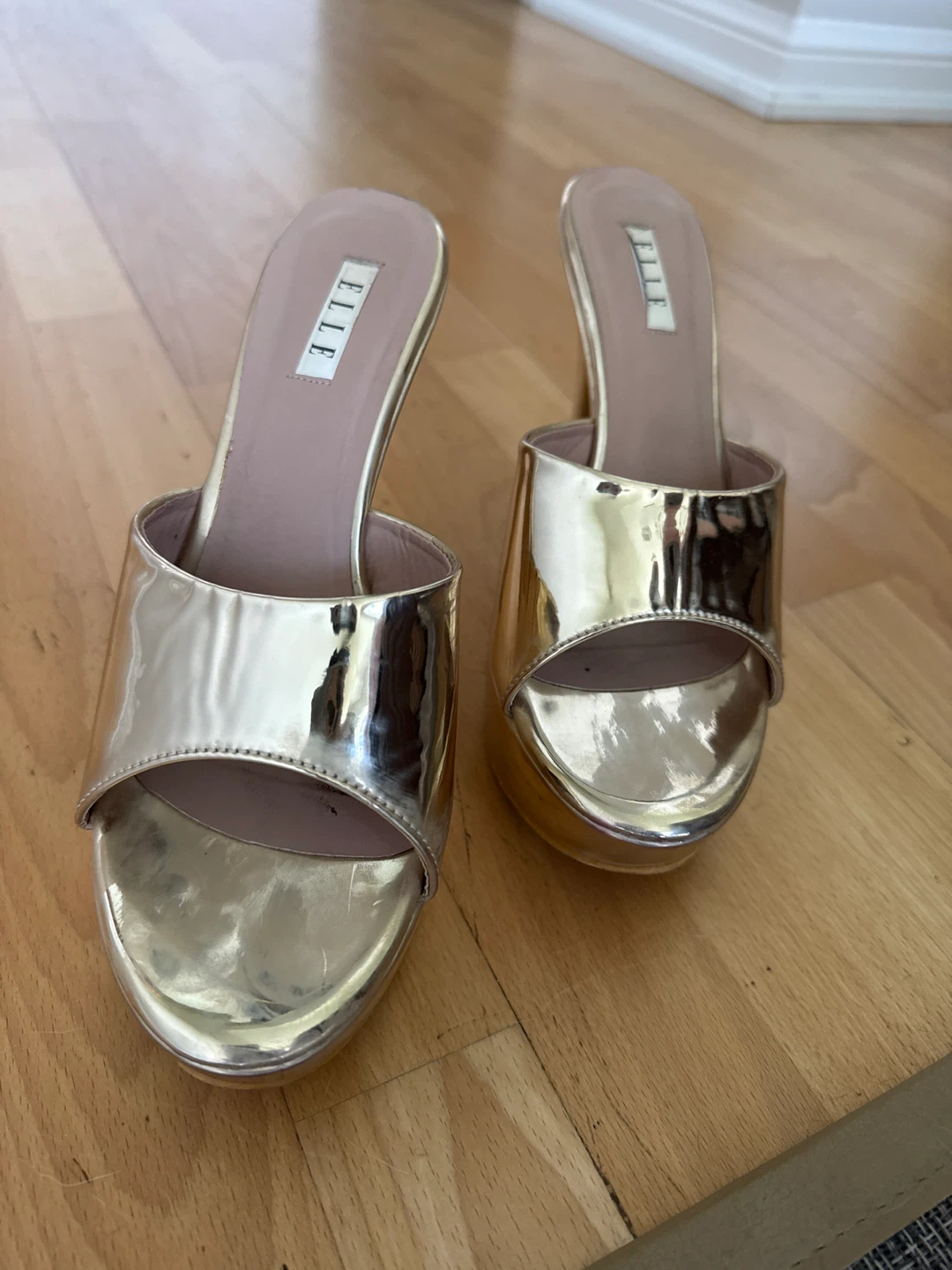 ELLE Gold Metallic Slip-On Heels - Brand New
