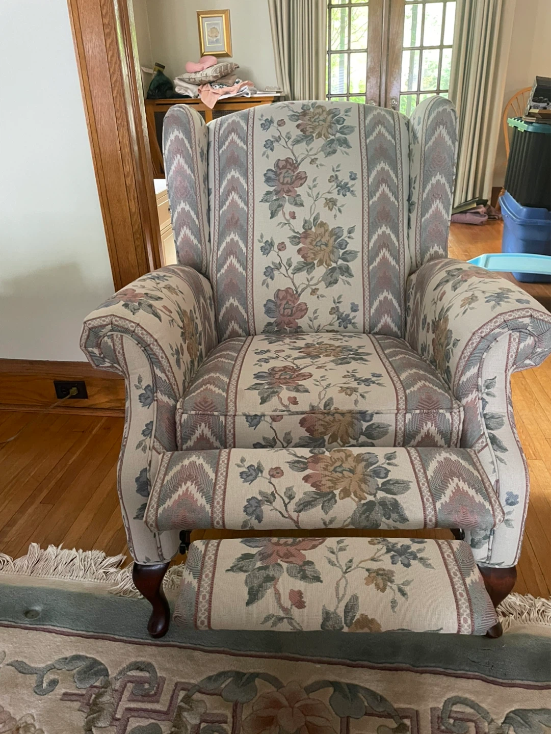 Floral Wingback Recliner with Ottoman