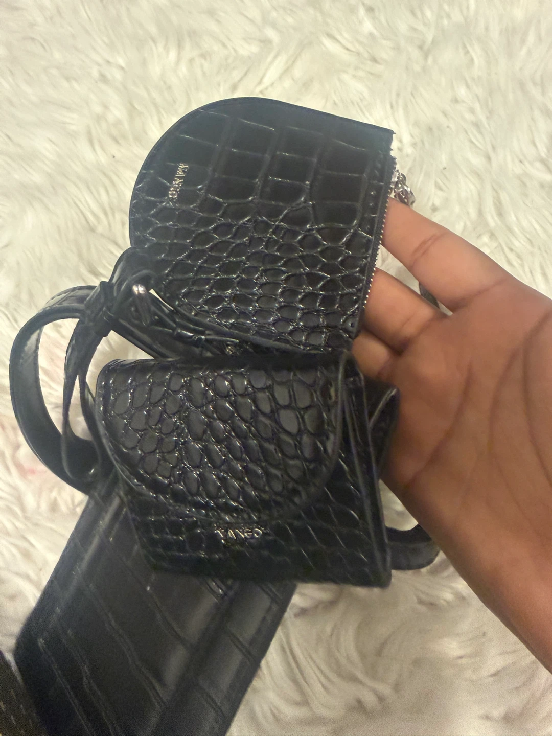 Mango Black Crocodile Embossed Wallet/Phone Holder Set - photo 2