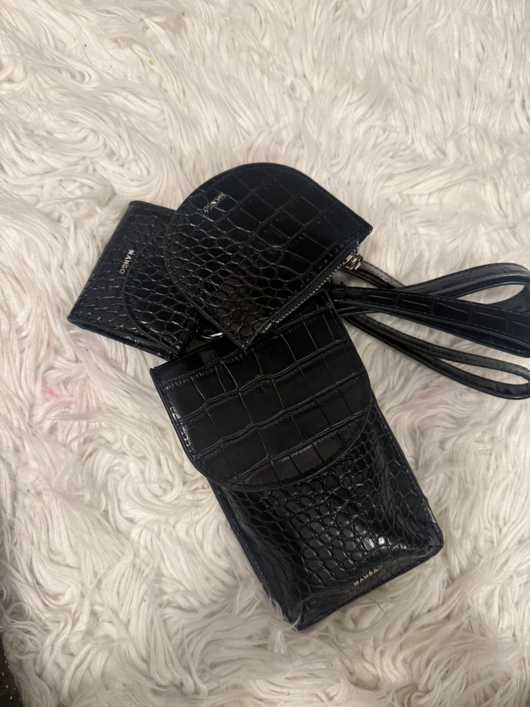 Mango Black Crocodile Embossed Wallet/Phone Holder Set - photo 3