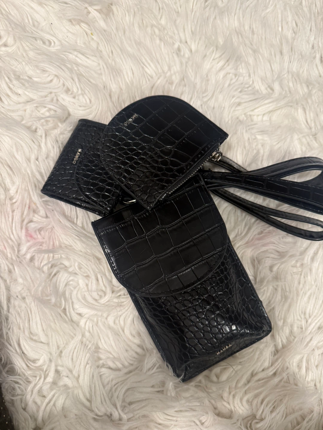 Mango Black Crocodile Embossed Wallet/Phone Holder Set - photo 4
