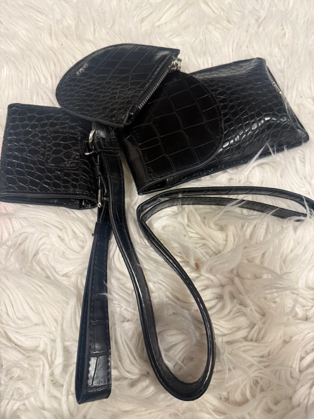 Mango Black Crocodile Embossed Wallet/Phone Holder Set