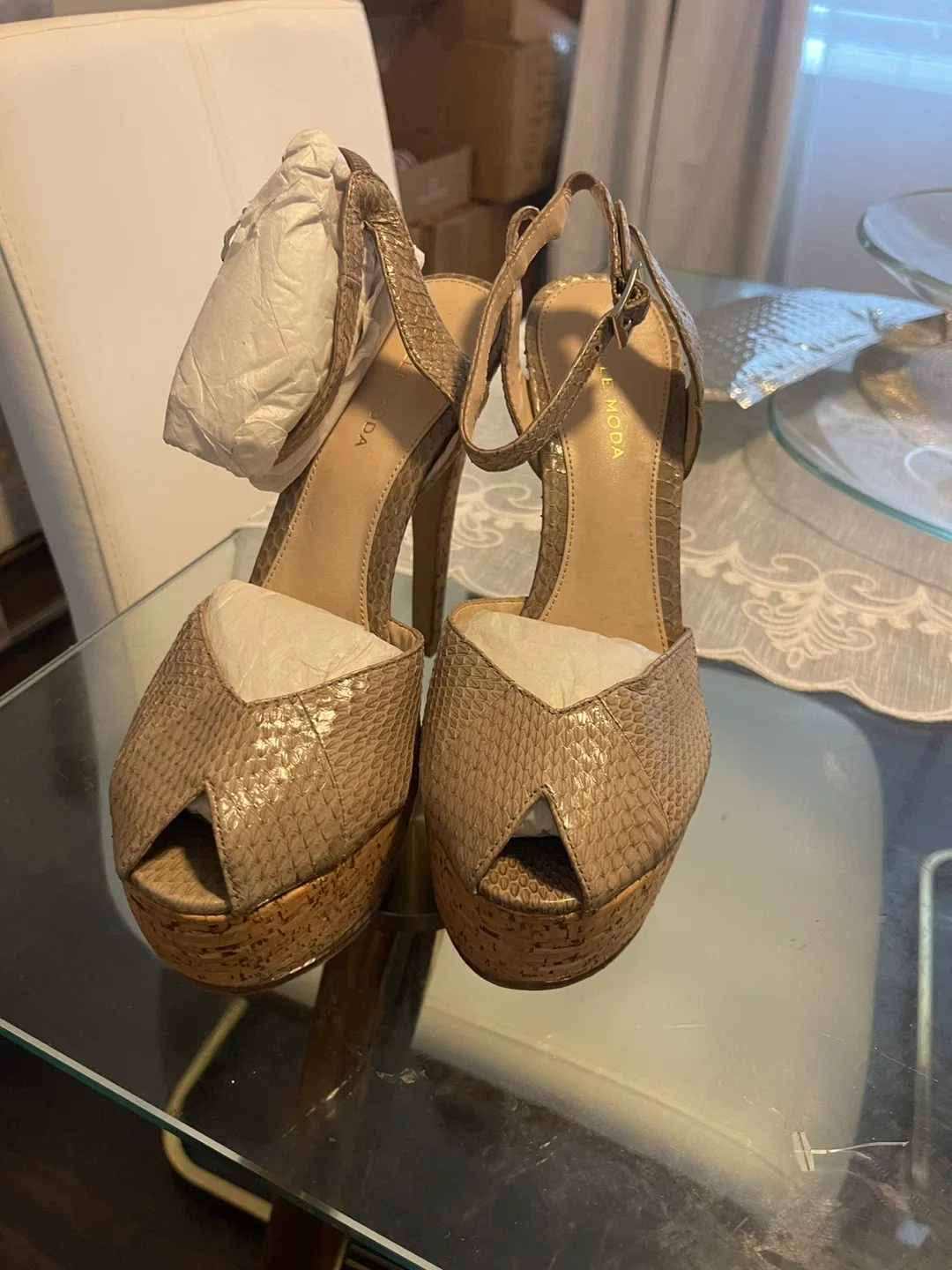 Pelle Moda Cork Platform Heels Size 6.5M