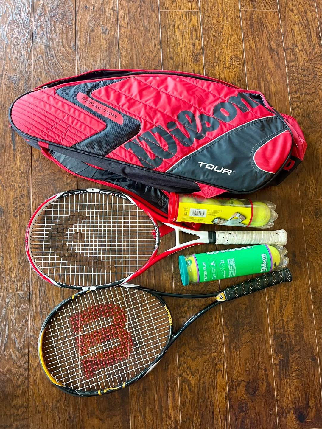 Wilson Tour K Factor Tennis Bag with 2 Rackets and Tennis Balls