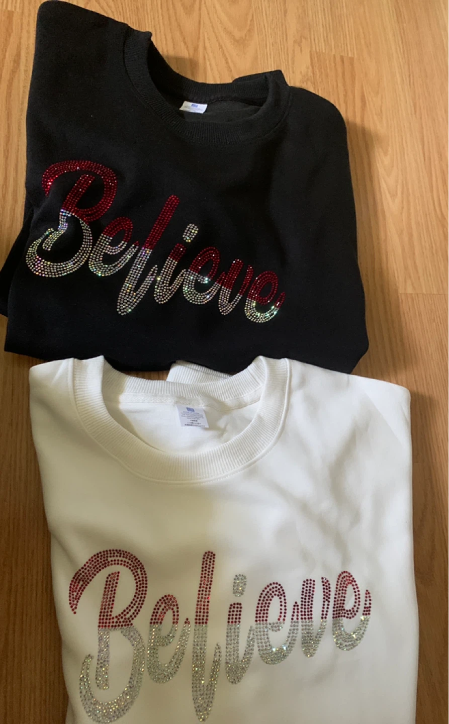 Crewneck Sweatshirts with "Believe" Rhinestone Design
