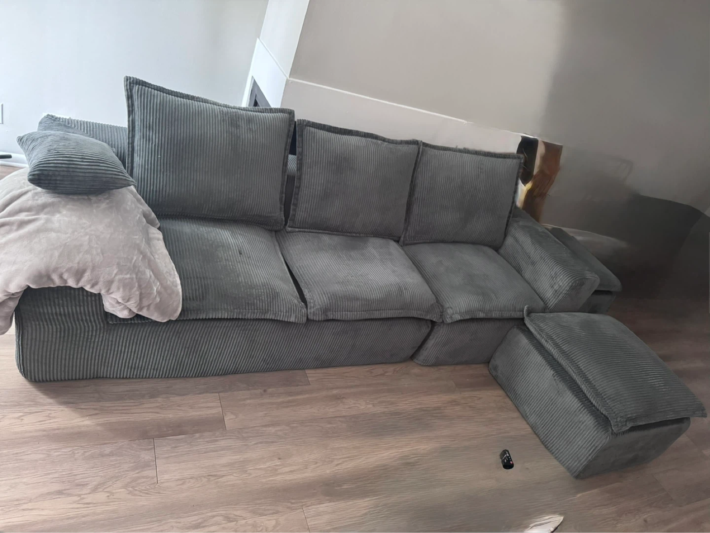4-Seater U-Shaped Corduroy Sectional Sofa with Ottoman - photo 2