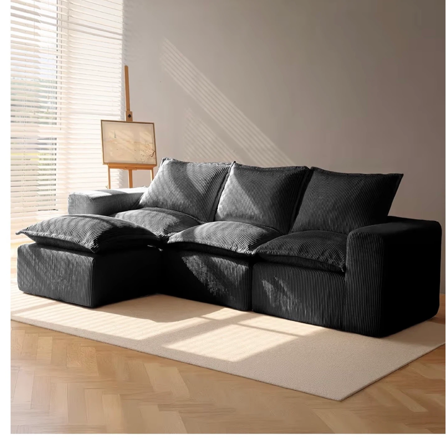 4-Seater U-Shaped Corduroy Sectional Sofa with Ottoman