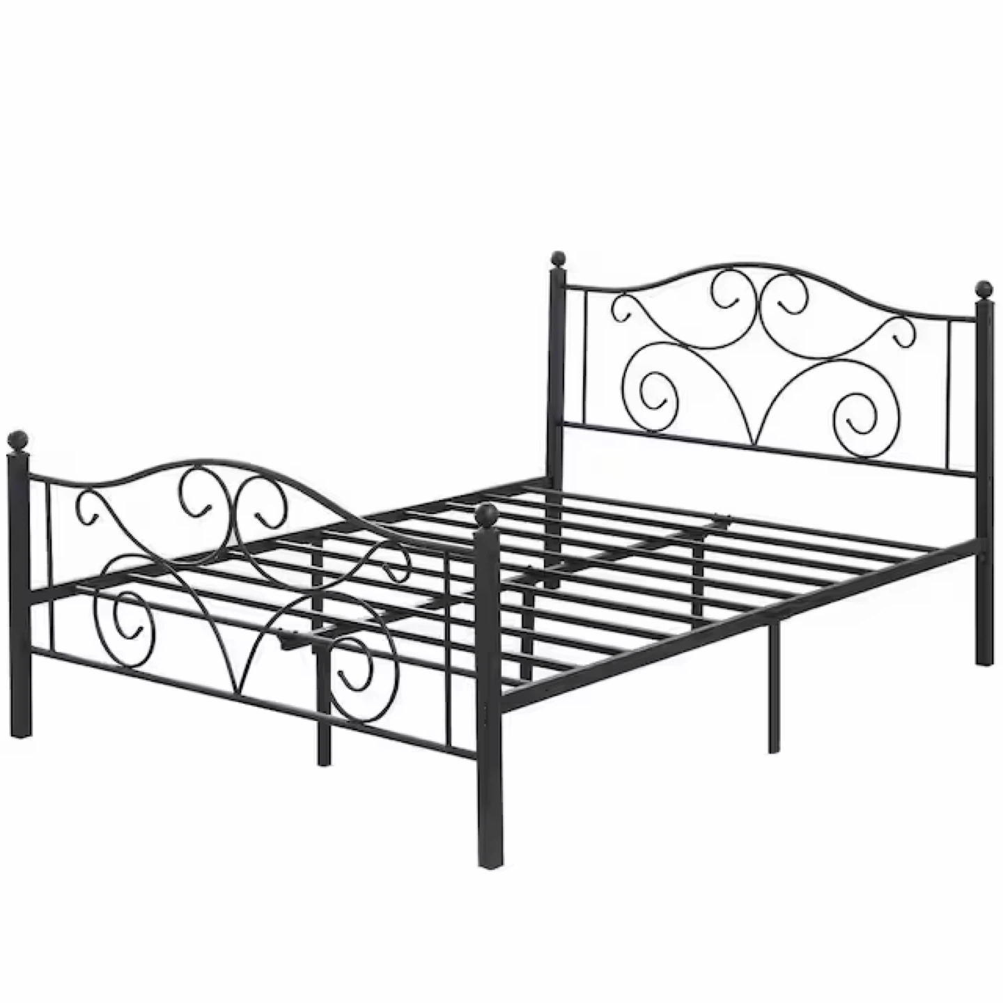 Black Metal Bed Frame Queen Size with headboard and footboard - photo 2