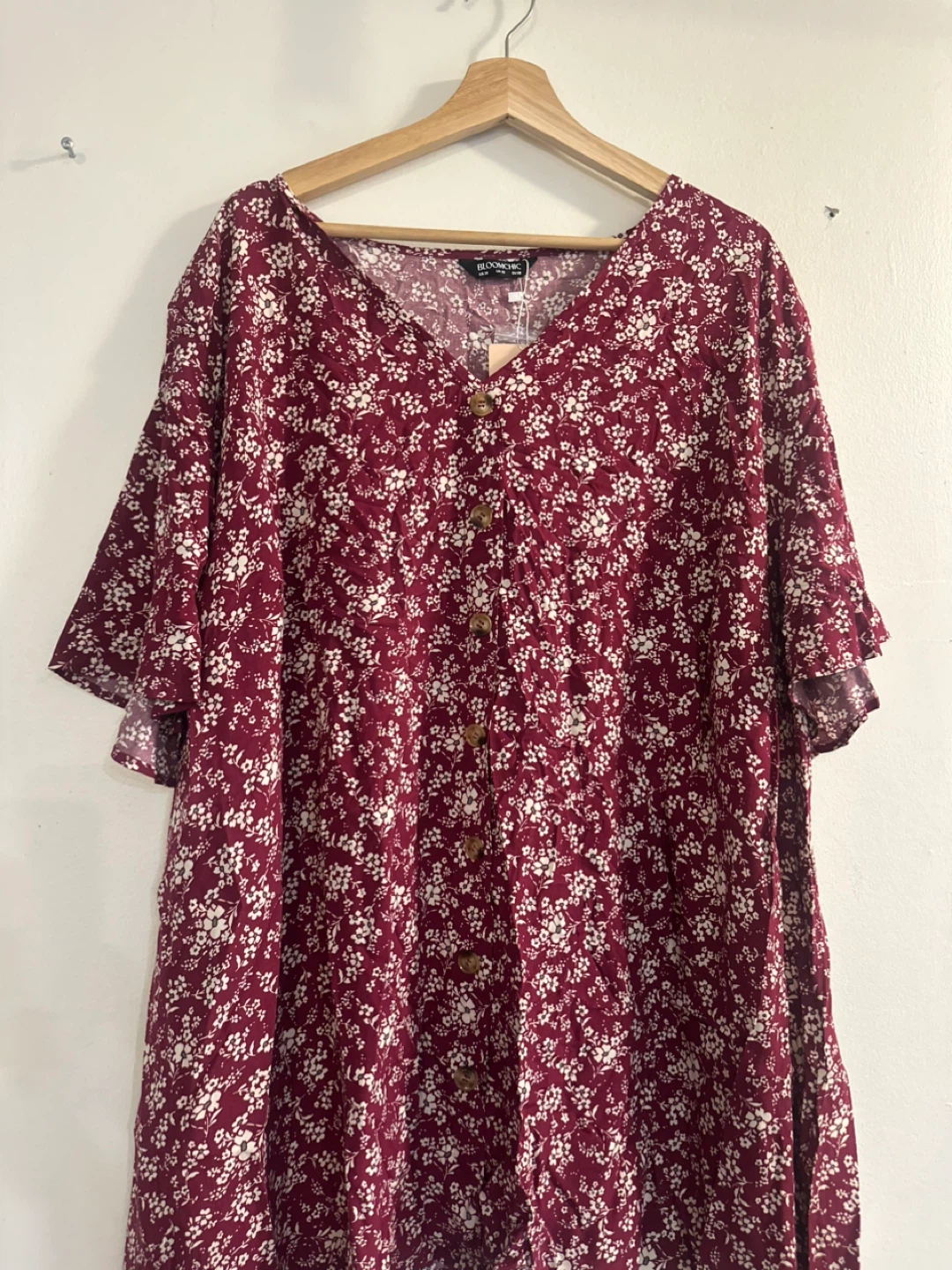 BloomChic Burgundy Floral Print Button-Up Dress