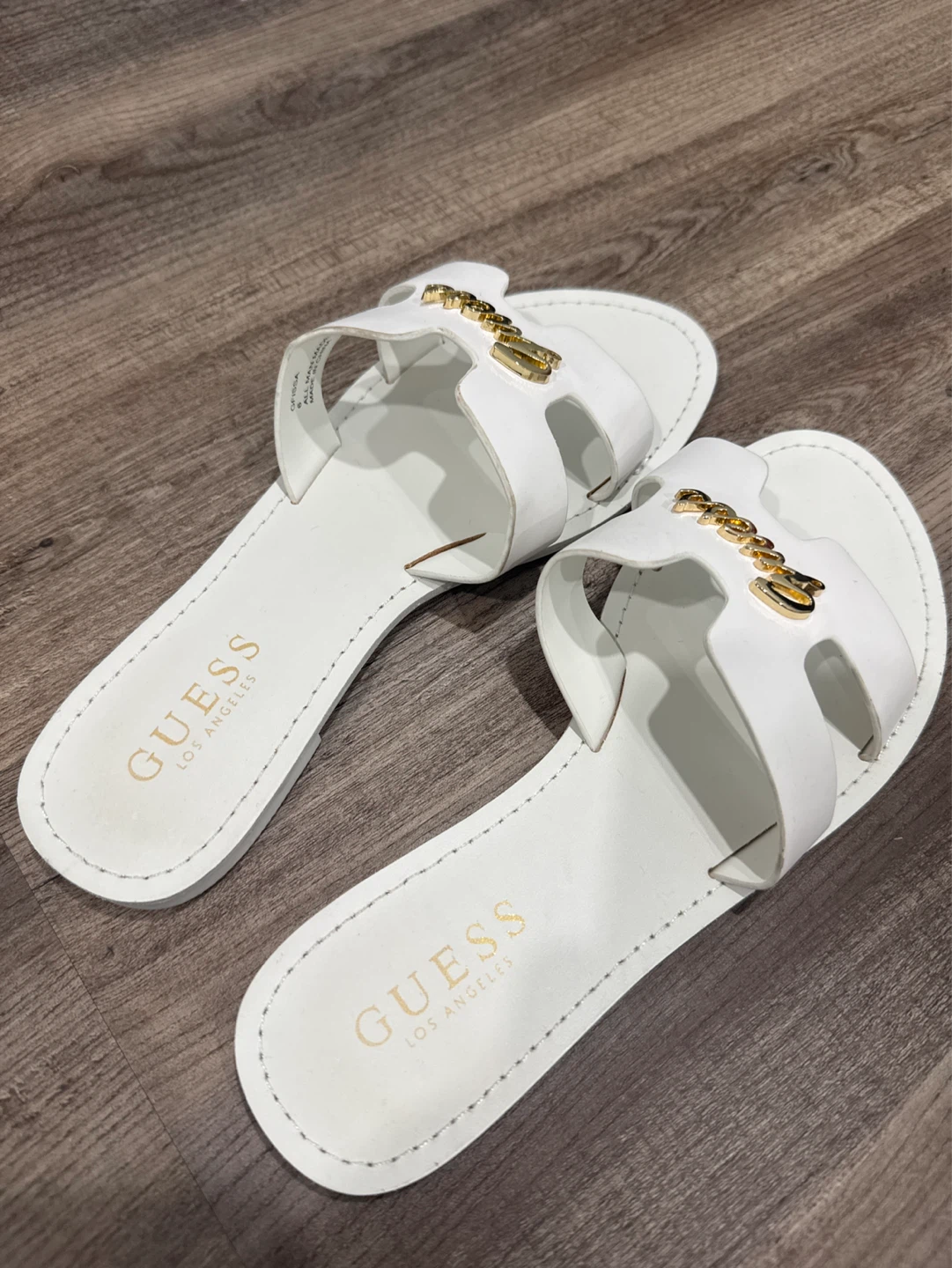 White GUESS Slides with Gold Logo - Size 6 - photo 3