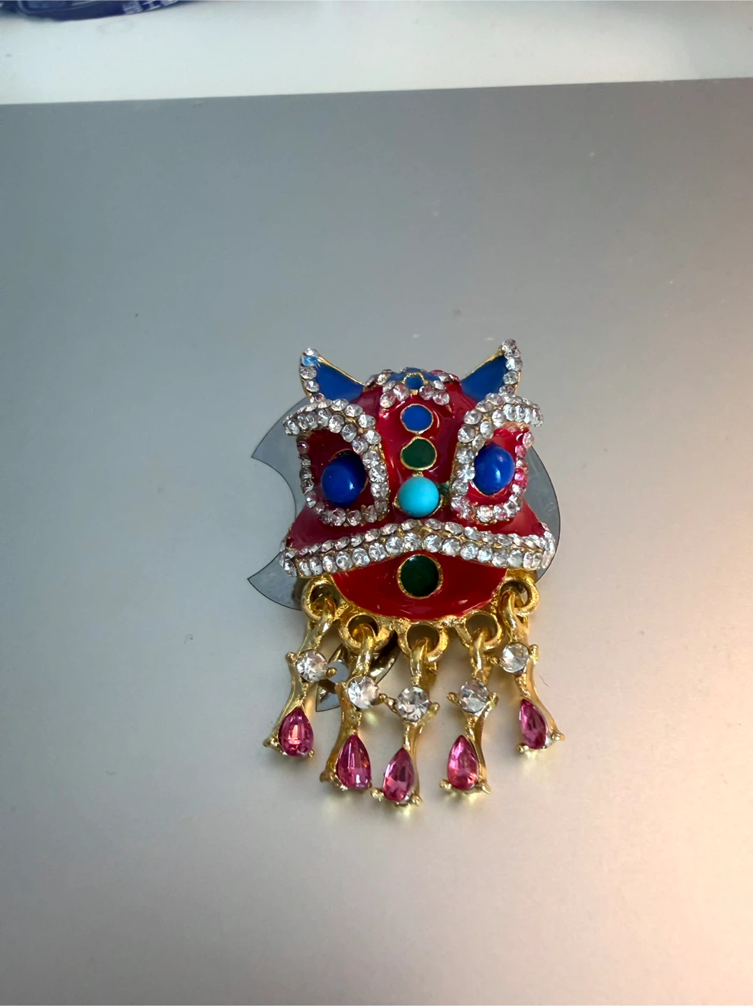 Lion Dance Brooch with Rhinestones