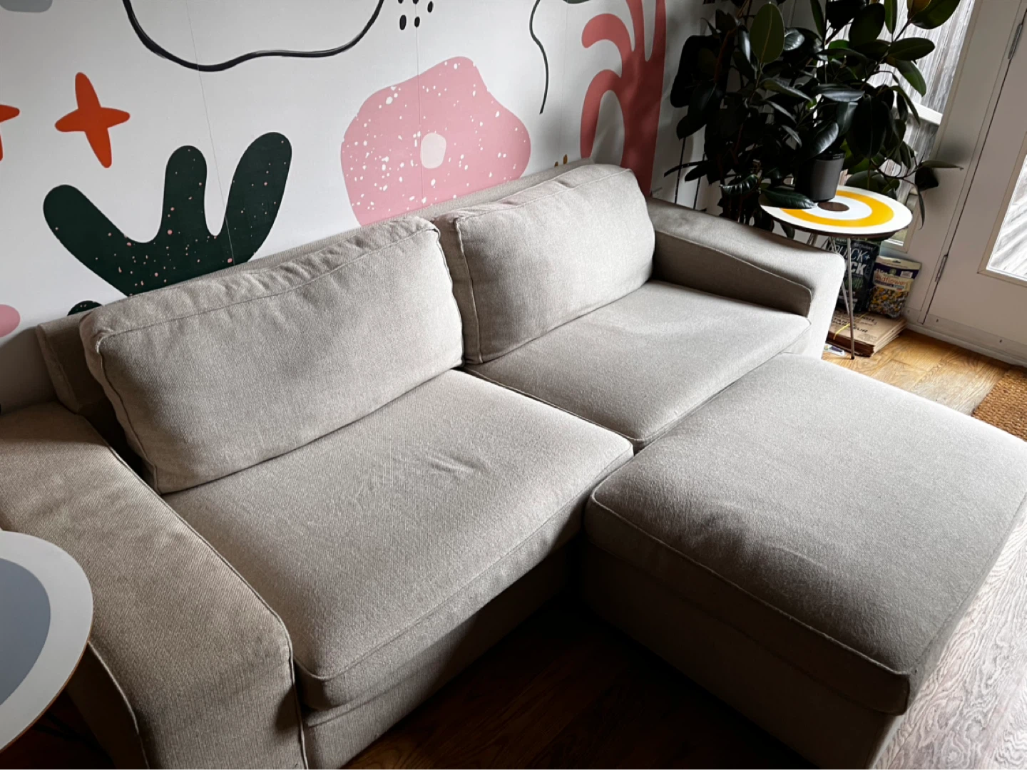 Oatmeal coloured KIVIK IKEA Sofa with Ottoman