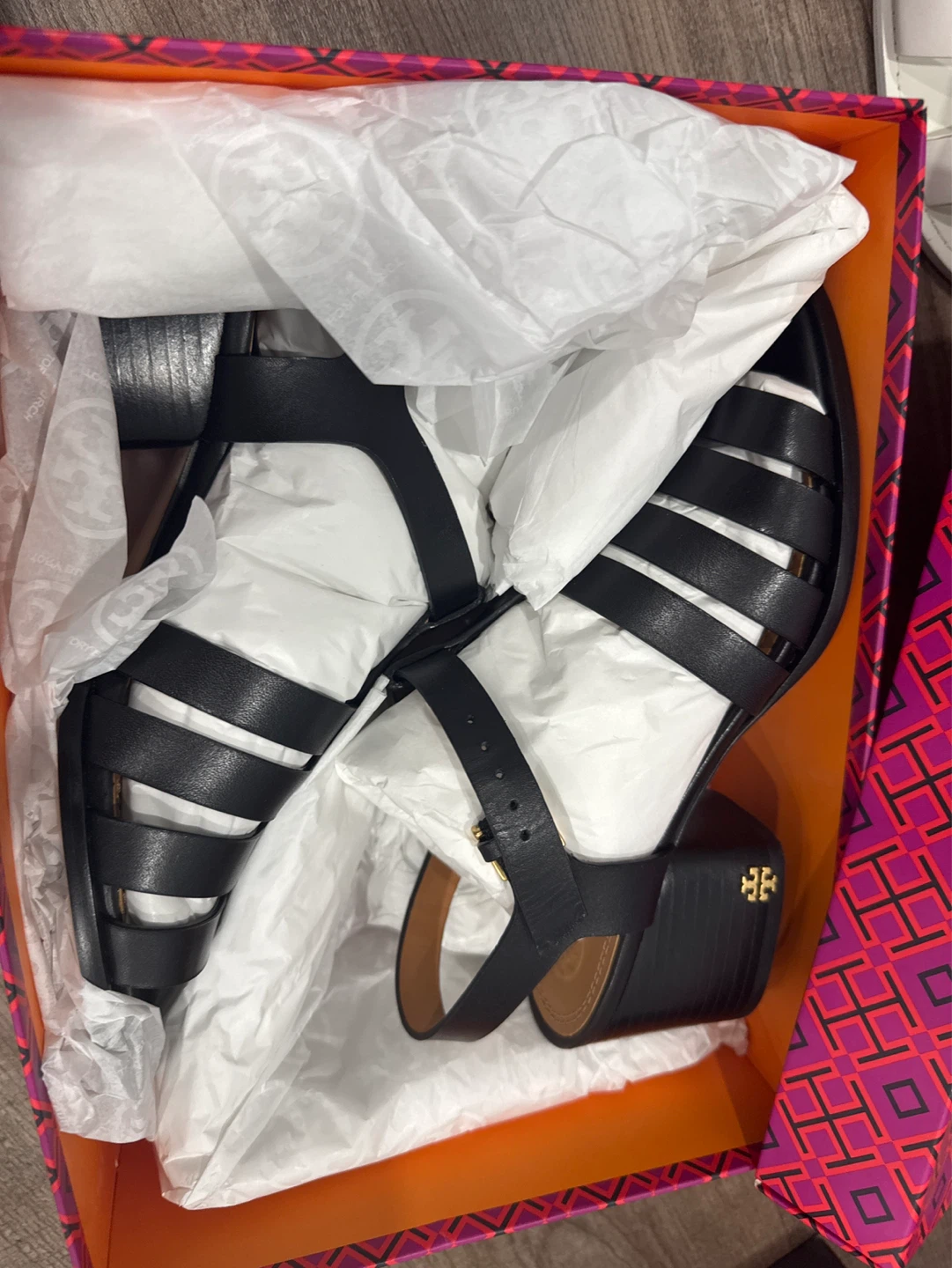 Tory Burch Fisherman Block Heel Sandals Black Size 6.5