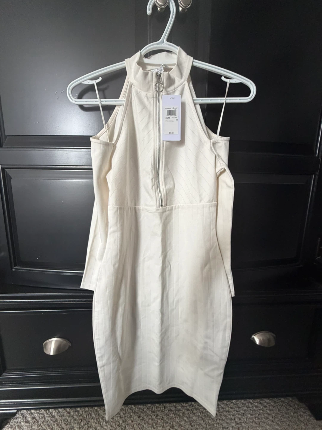 White Off-the-Shoulder Zipper Dress