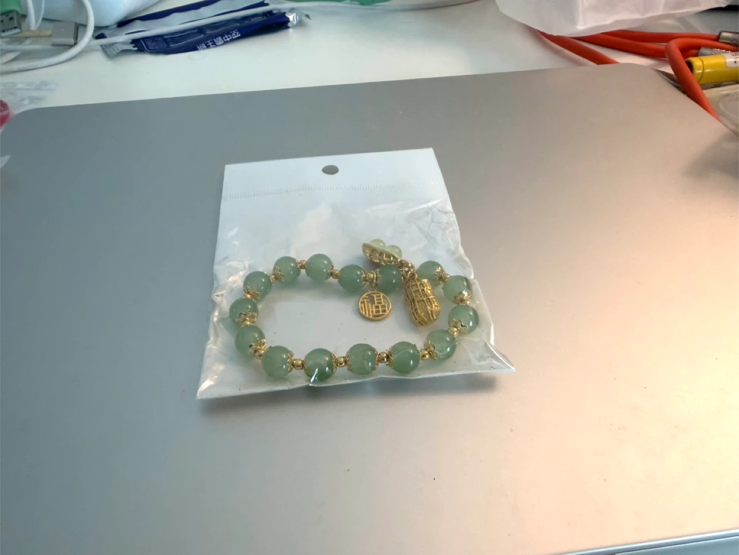 Jade Beaded Bracelet with Gold-Tone Charm - photo 3