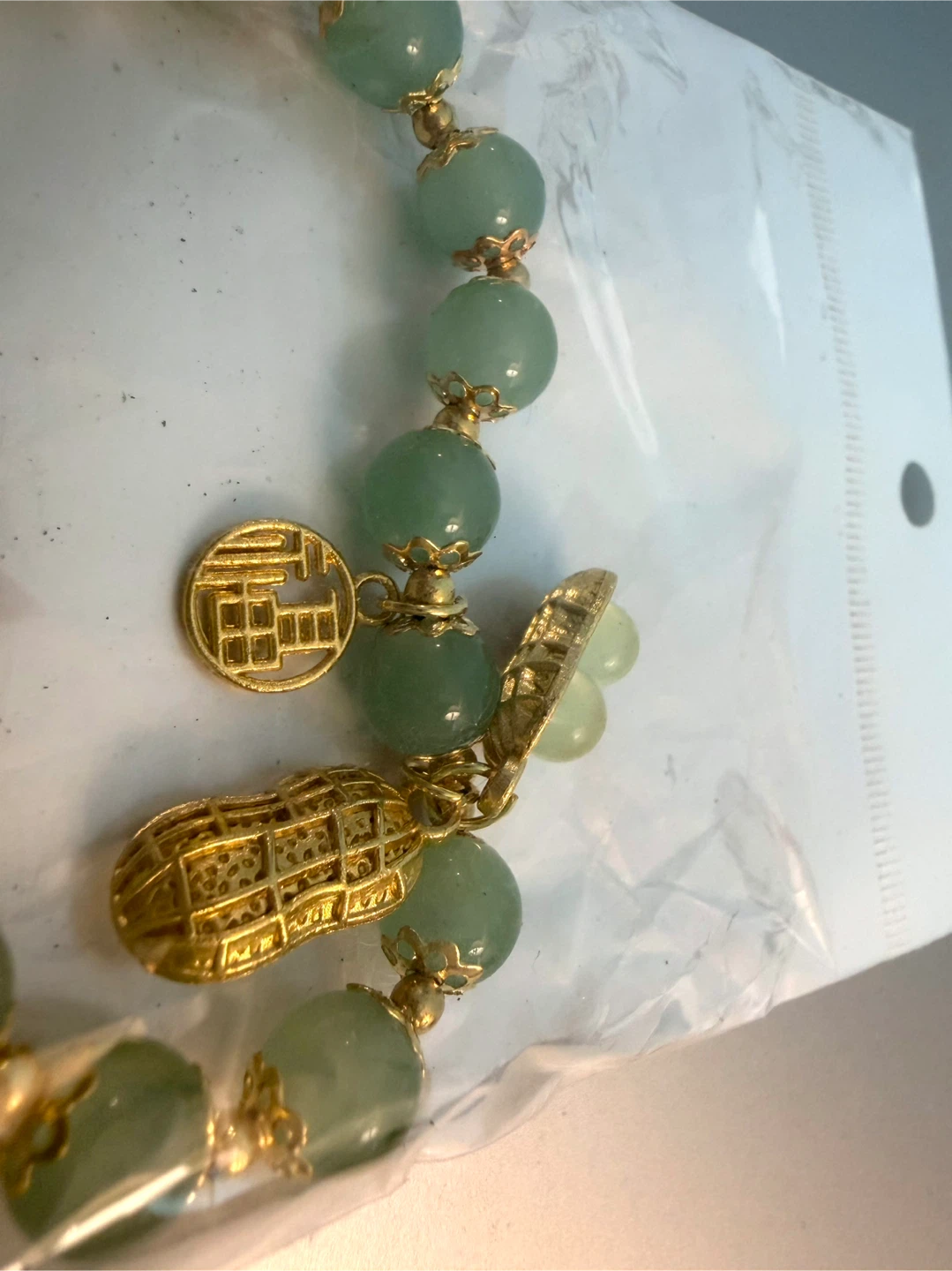 Jade Beaded Bracelet with Gold-Tone Charm - photo 2