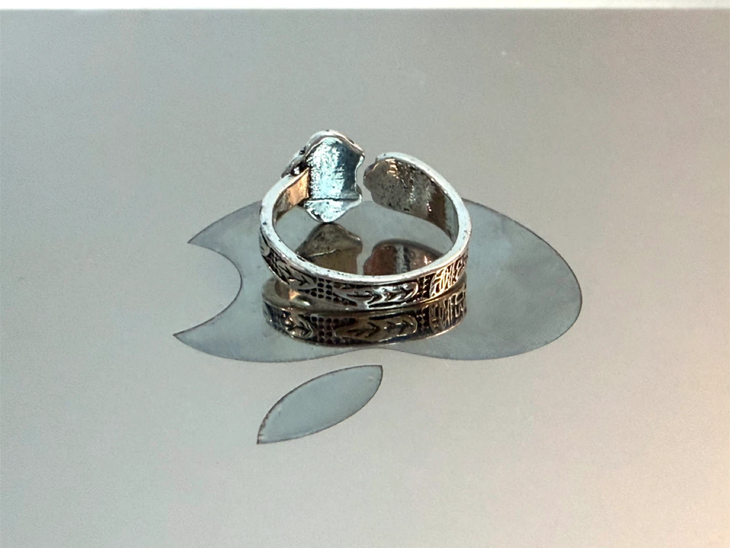 Silver-tone ring with red stone accent - photo 3